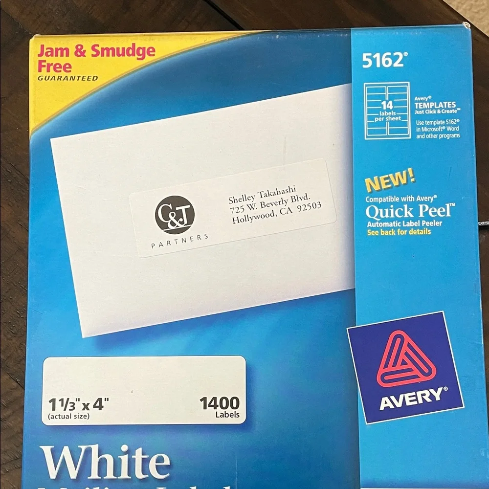 Avery Laser White Mailing Labels 5162